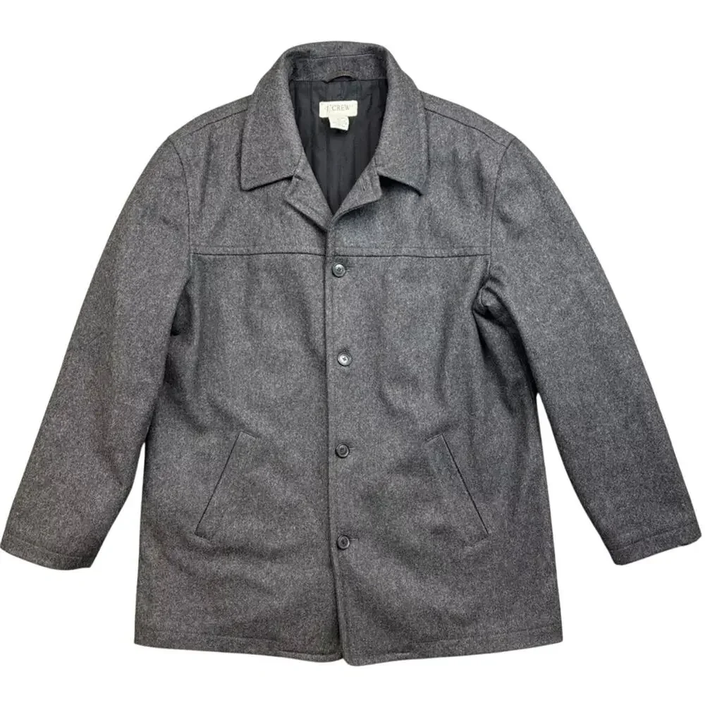 J. Crew Men's Wool Blend Winter Long Overcoat Long Sleeve Charcoal Gray SZ Large
